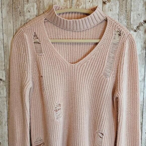 Women's Crave Fame Pink Distressed Sweater Size S - Picture 2 of 9
